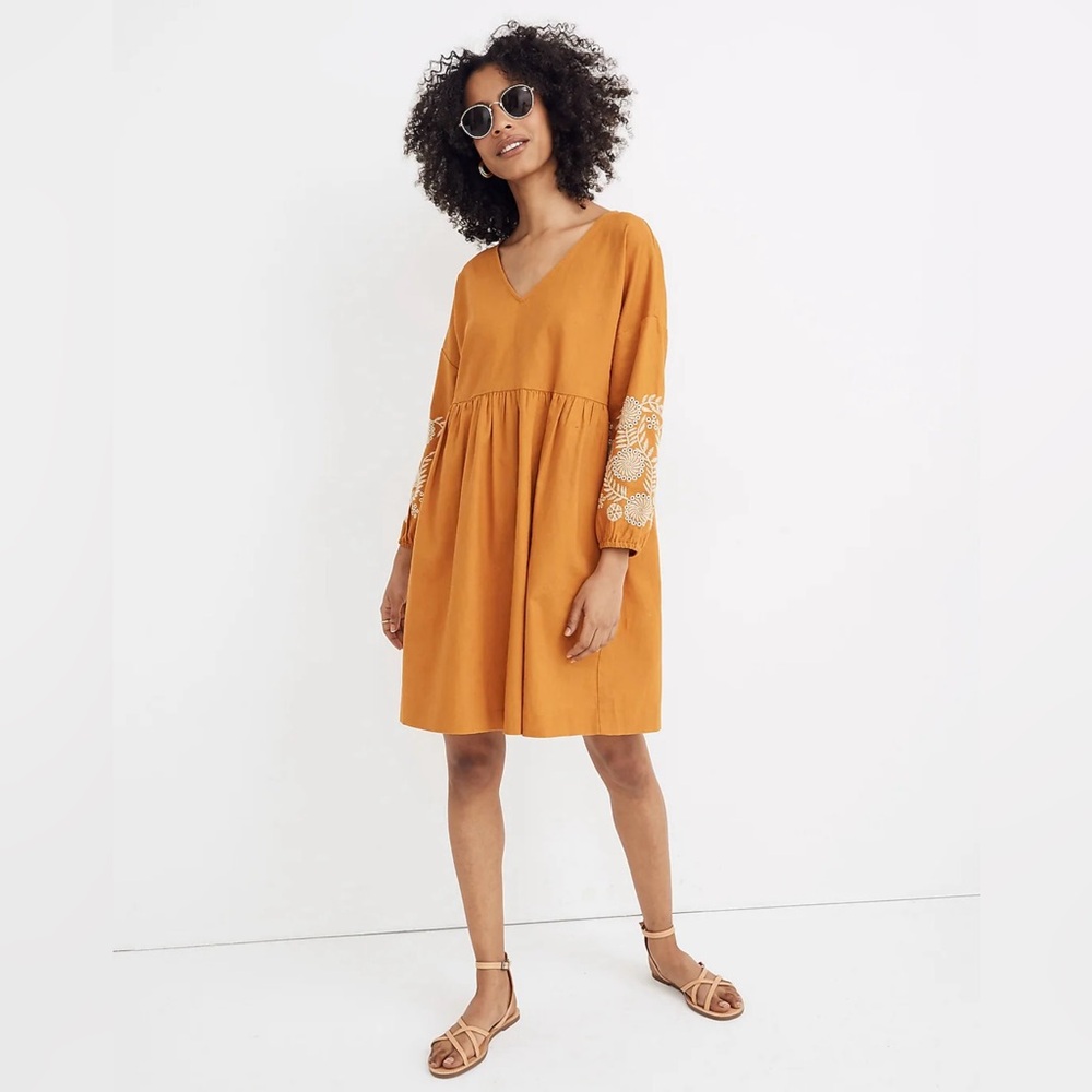 Madewell Embroidered-Sleeve Popover Dress